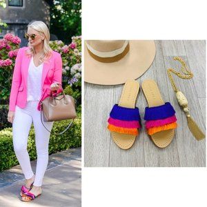 NEW🥳HP🥳TRINA TURK Fringe Fatale 2 Denim Sandals